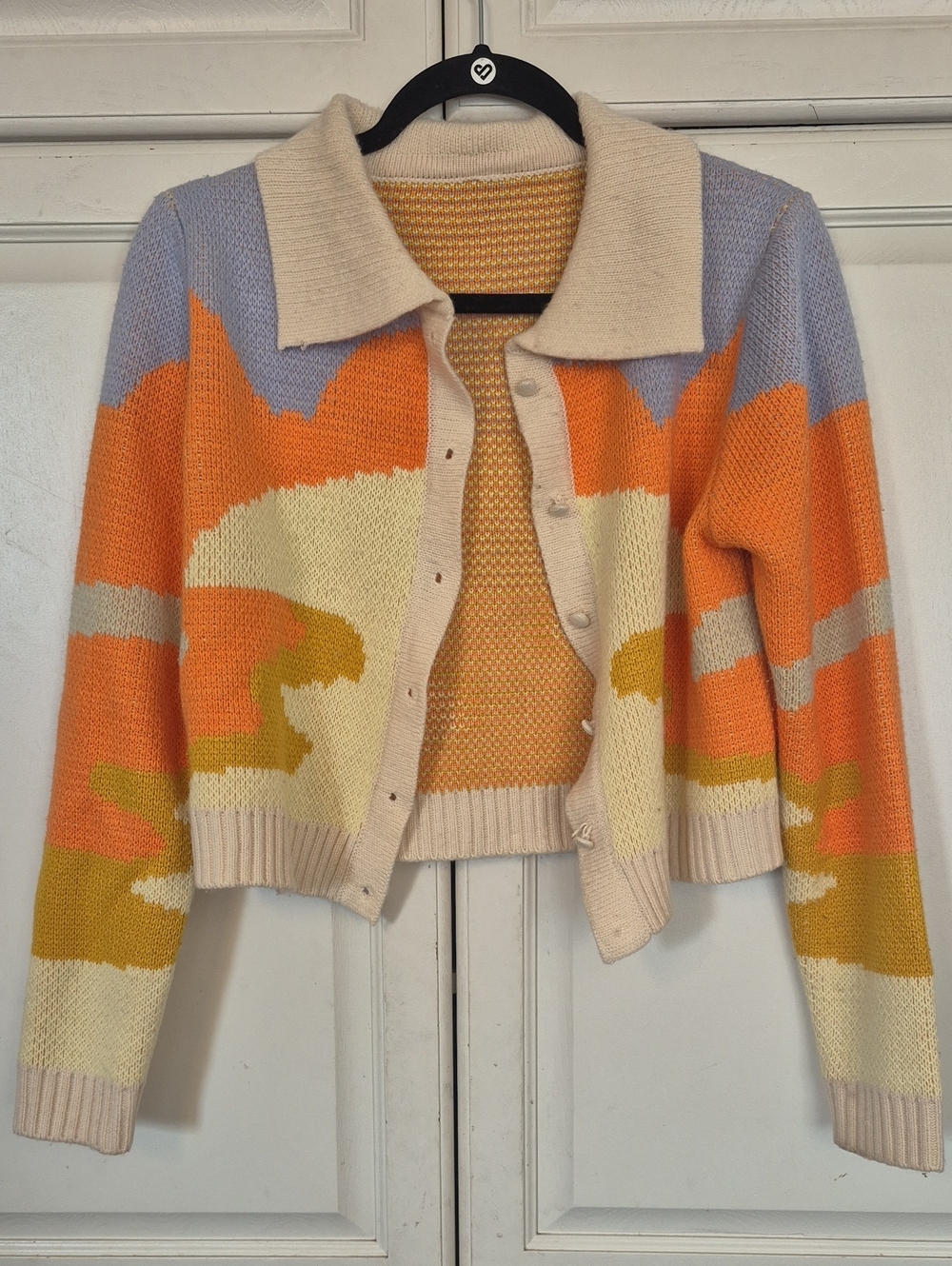 Cream & Multi-Color Knit Cardigan Sweater